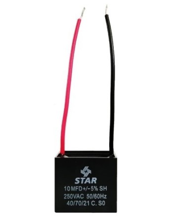 Capacitor Cuadrado 10 MF, 370V, 2 Cables