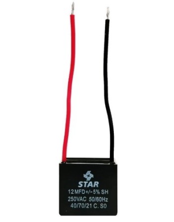 Capacitor Cuadrado 12 MF, 370V, 2 Cables